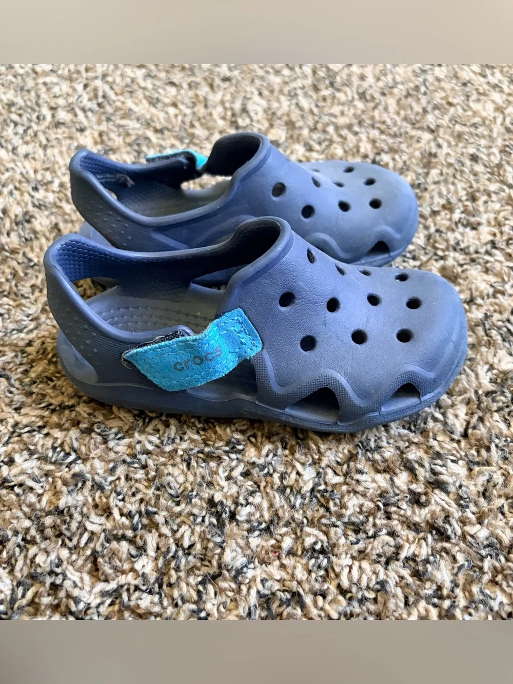 Kids Crocs Navy Slip-On Clogs with Teal Accent
